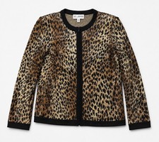 St John Collection Leopard Print Sequin Full Zip Jacket Womens Size 10 USA Made