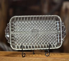 Vintage Anchor Hocking Divided 2 Part Relish Dish Serving Tray Hobnail & Ray VGC