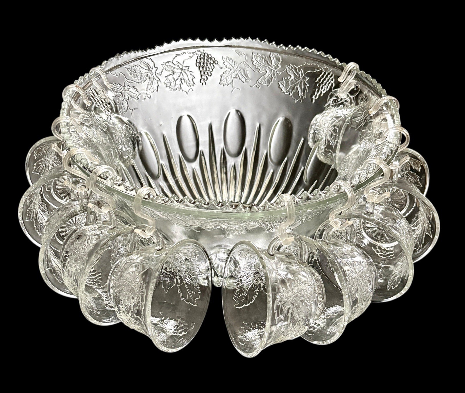 Vintage Indiana Glass Princess 25 Piece Crystal Punch Bowl Party Set Excellent