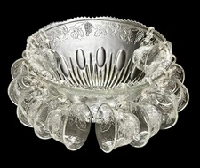 Vintage Indiana Glass Princess 25 Piece Crystal Punch Bowl Party Set Excellent