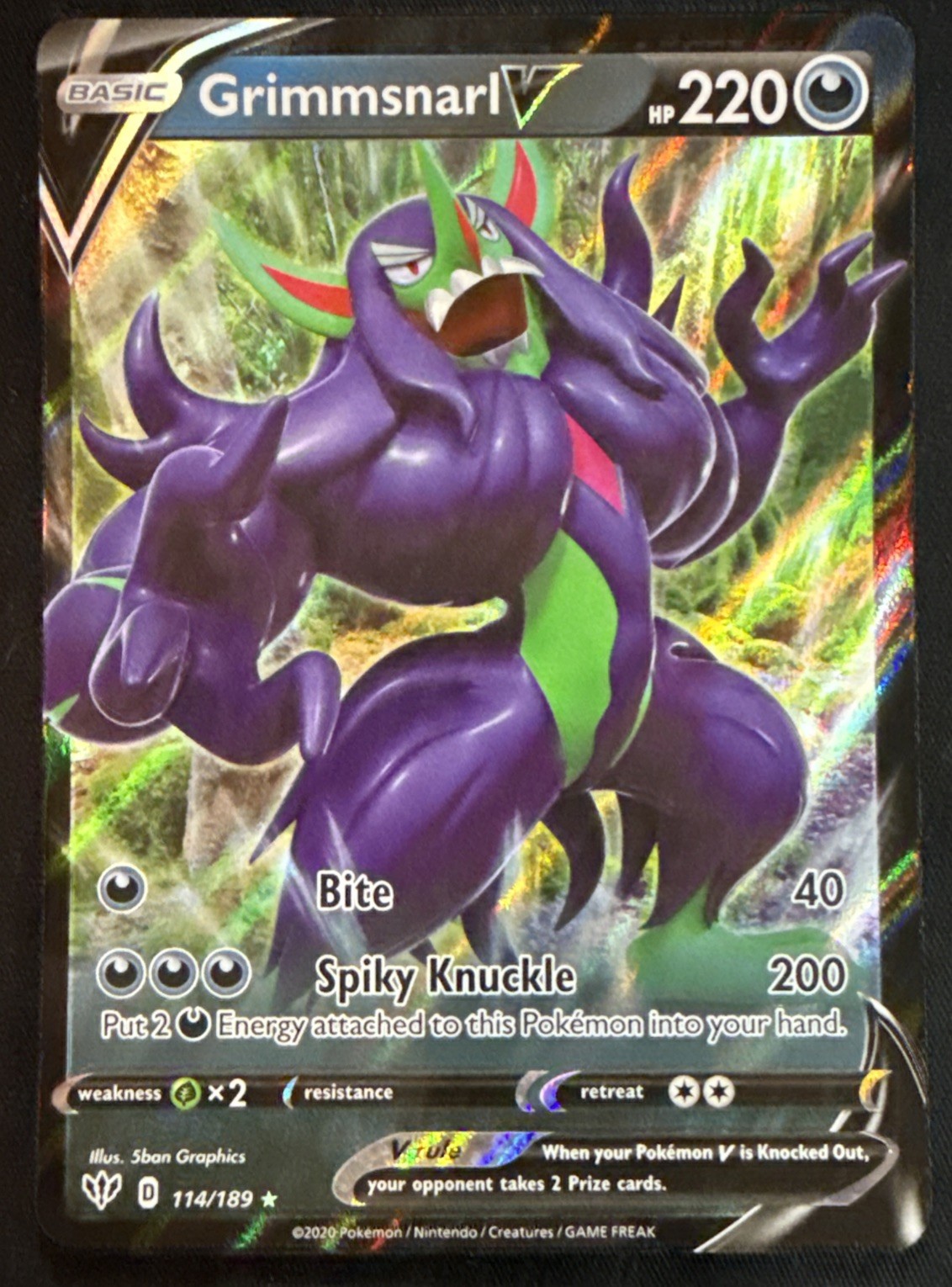 Grimmsnarl V 114/189 Pokémon Darkness Ablaze Ultra Rare Holo NM