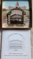 2003 Texas State Capitol Front Gates Christmas Ornament w/box & pamphlet NEW!