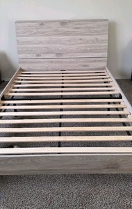 Queen Bed Frame with Headboard Solid Wood Foundation Storage No Box Spring