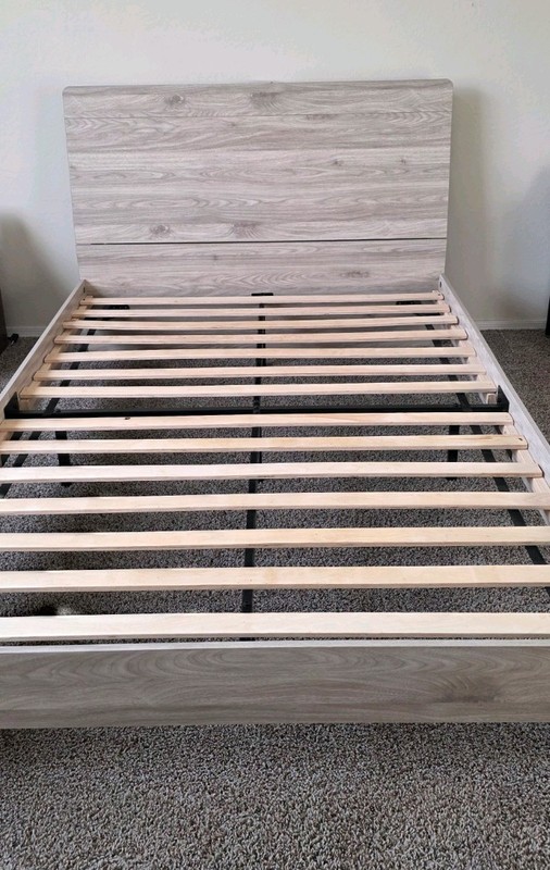 Queen Bed Frame with Headboard Solid Wood Foundation Storage No Box Spring