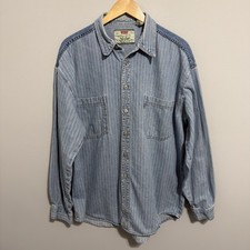 Vintage Levis Mens Striped Denim Button Shirt Blue Gray White XL Blue Tab