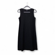 Eileen Fisher Classic Black Round Neck Viscose Stretch Shift Dress, Size XS