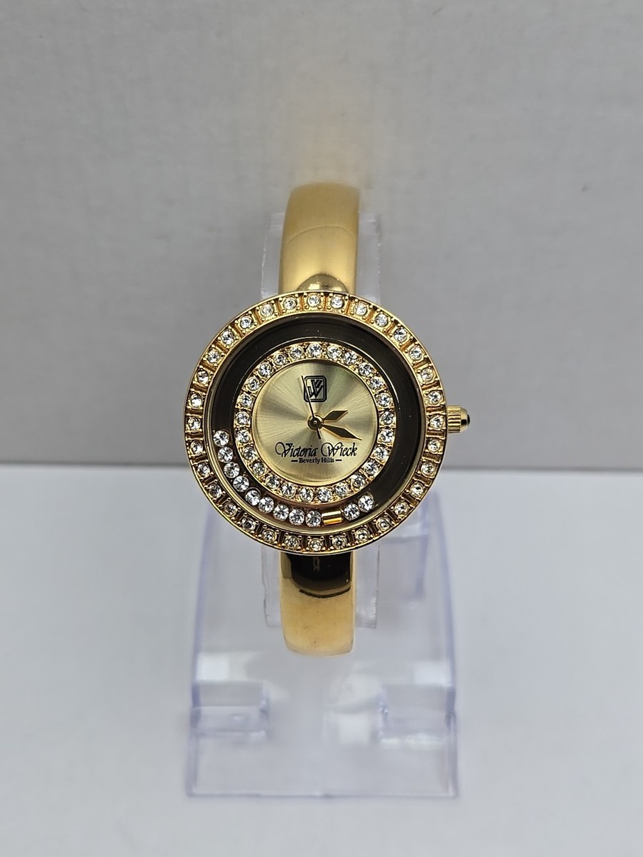 Victoria Wieck Floating Crystal Cuff Watch Gold Womens 