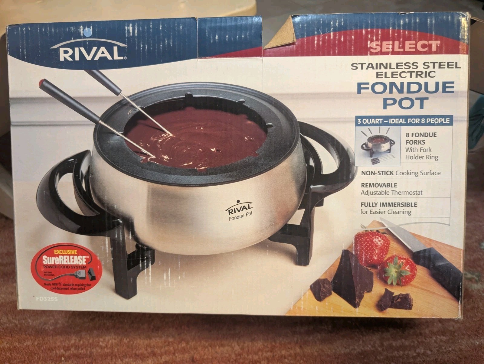 Rival Stainless Steel Electric Fondue Pot 3 Qt Model FD325S Open Box 8 Forks 