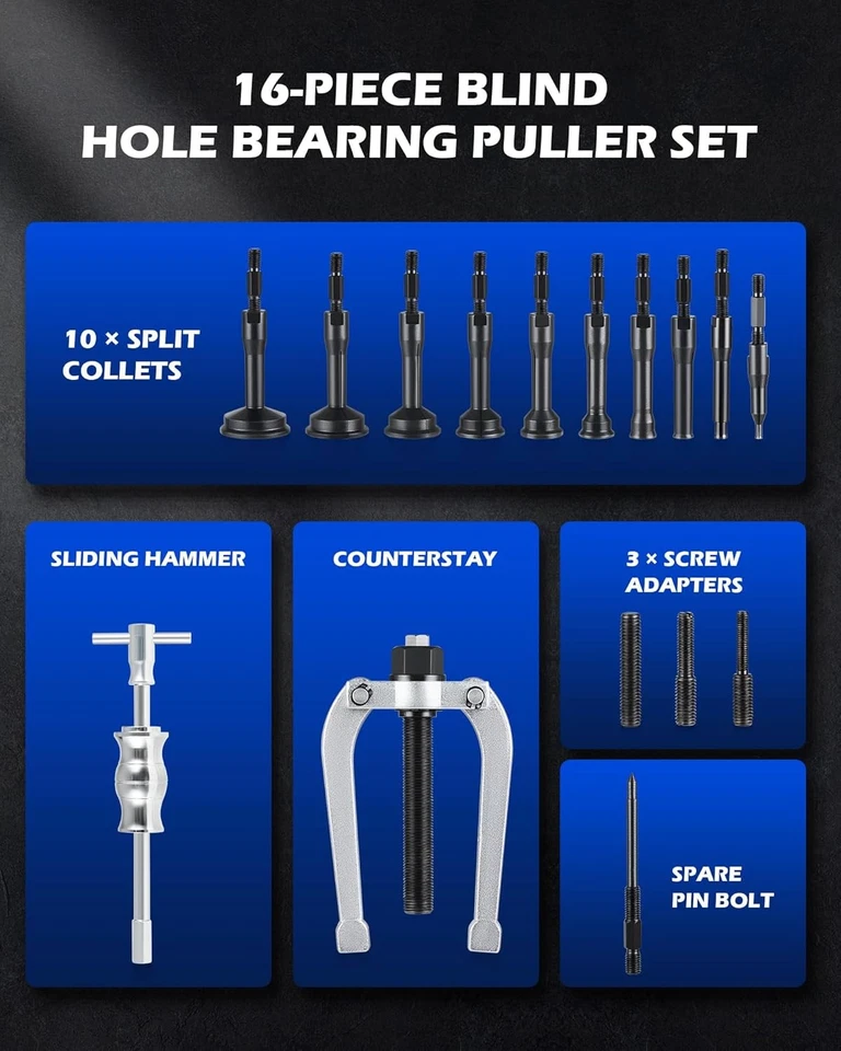 Blind Hole Collet Bearing Race and Seal Puller Extractor Kit, Slide Hammer Foto 2 de 4