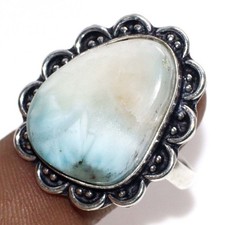 Larimar 925 Silver Plated Gemstone Handmade Ring US 11 Gifts Jewelry MJ