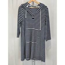 NWT LANDS' END Swimsuit Cover Up Striped Hooded Terry Dress Blue White S 6 8