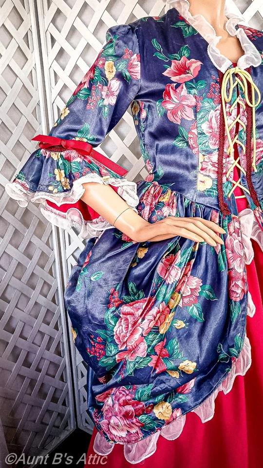 Colonial 18th Century Costume Ladies 2Pc Rose & Blue Handmade Skirt & Top Lg/XL - Image 4 of 4