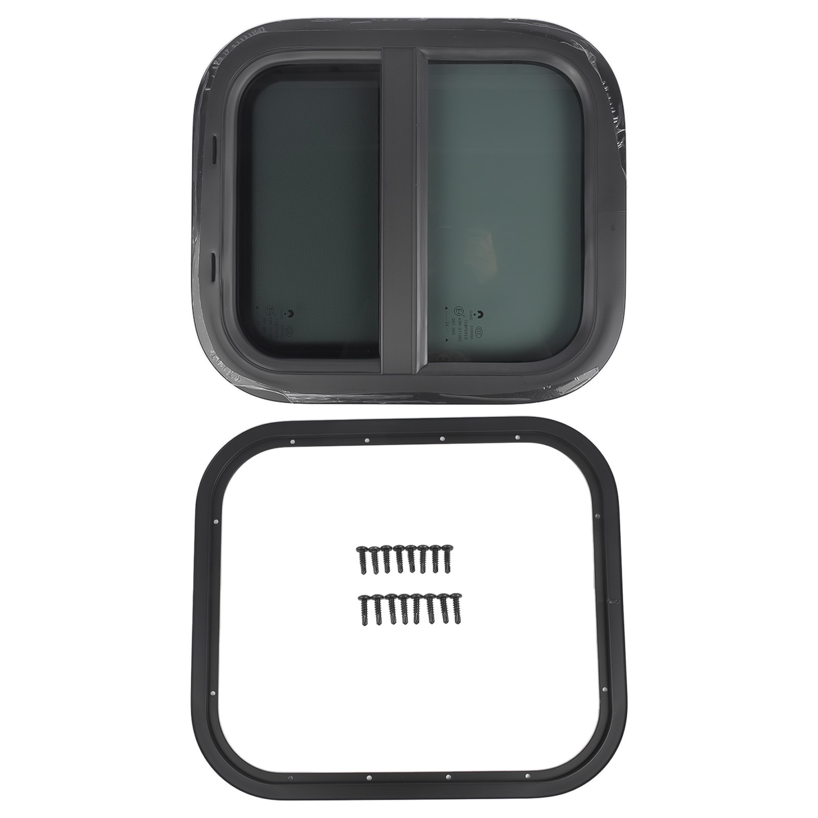 New Vertical RV Window 14" W x 16" H Tinted Sliding + Net Screen and Trim Ring