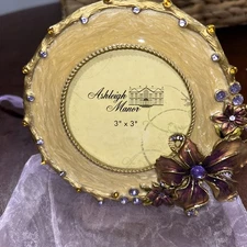 Vintage Ashleigh Manor Mini Purple Rhinestone Picture Frame! Stunning Lily