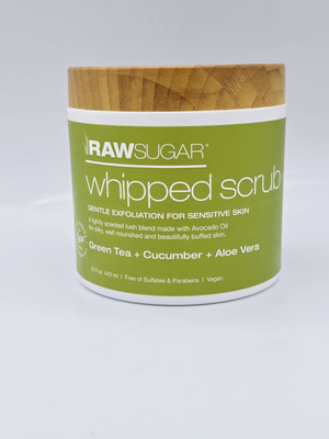 Raw Sugar Sensitive Skin Whipped Body Scrub Green Tea, Cucumber + Aloe Vera 15oz