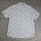 Denim & Flower Casual Shirt Men 44 (23.5x28.5) White Blue Floral Cotton Viscose