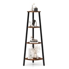 4-Tier Corner Shelf Metal Storage Rack Domestic Bookcase Display Stand WoodBlack
