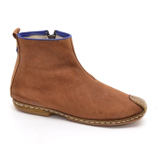 Men Rafik made by hand Artisian Mocassin Boots 43 / 10 Brown Leather Zip Shoes - Picture 4 of 7