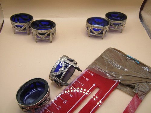 Antique Set Of 6 Continental Silver & Glass Salt Cellars Neo Classical Style - Picture 10 of 10