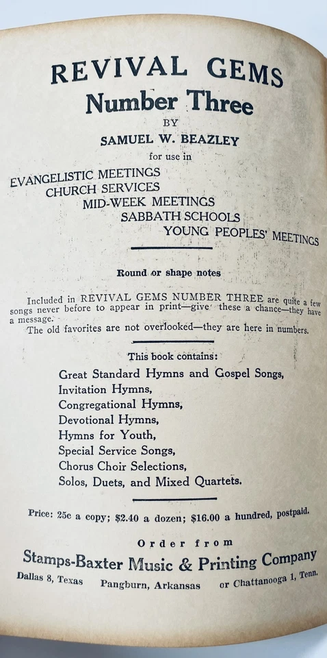Revival Gems Number Three Gospel Hymnal Stamps-Baxter 1929 - Image 3 of 4