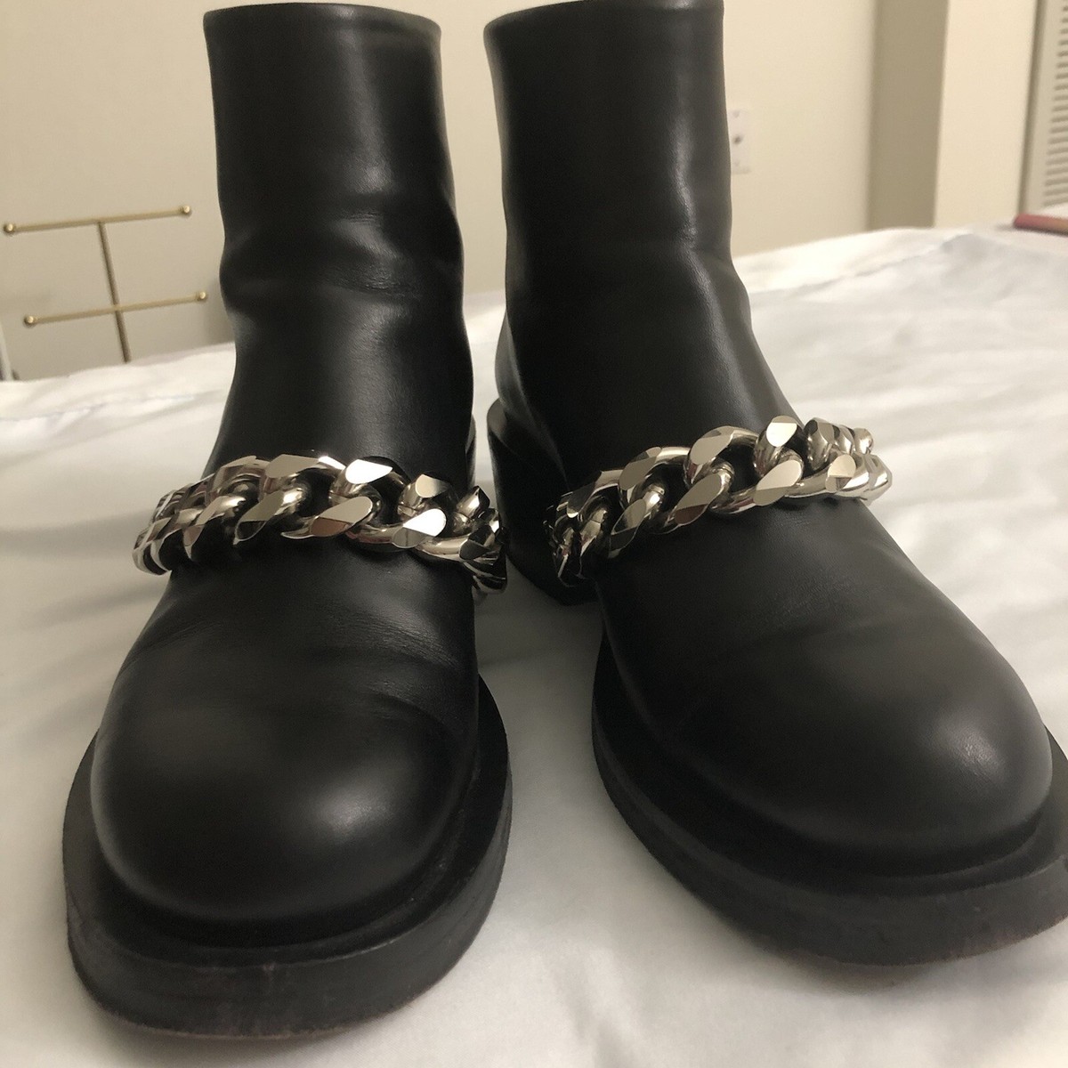 GIVENCHY black leather LAURA Chain Strap Ankle Boots