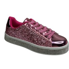 New Pink Glitter White w Rhinestone 2  Platform Festival Party Sneakers Size 7.5