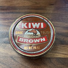 VTG Kiwi Brown Shoe Polish 3oz Collectible Advertising Tin Used 1/3- 1/2 Full