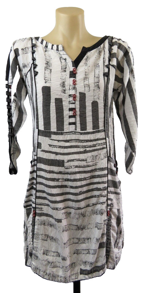 Womens Size 8 Tunic Dress Kaftan Peasant Boho Gypsy Short Black White
