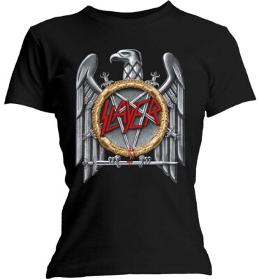 Slayer Silver Eagle schwarzes Damen tailliertes T-Shirt OFFICIAL