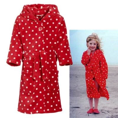 Playshoes Kinder Bademantel aus Fleece, rot mit weißen Punkten, Gr. 122 - 164