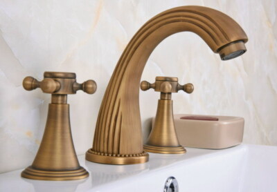 Antique Brass Bathroom Faucet Widespread Three Holes/Two Handles Cold/Hot ean089