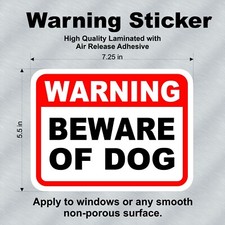 BEWARE OF DOG High Quality Laminated Sticker Decal 7.25"x5.5" FREE SHIPPING