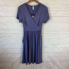 Lilbetter Short Sleeve Faux Wrap Front Dress Small Blue Pockets Rayon Blend New