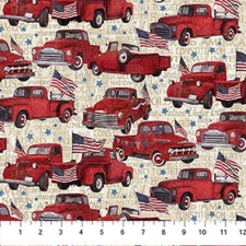 Stars Stripes Patriotic Red Truck cotton quilt fabric Northcott DP25336-11