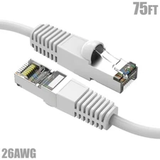 75FT Cat5E RJ45 Network Ethernet LAN Router Shielded Patch Molded Cable White