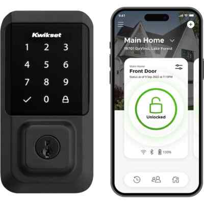 Kwikset HALO Matte Black Touchscreen WiFi Keypad Electronic Single-Cylinder