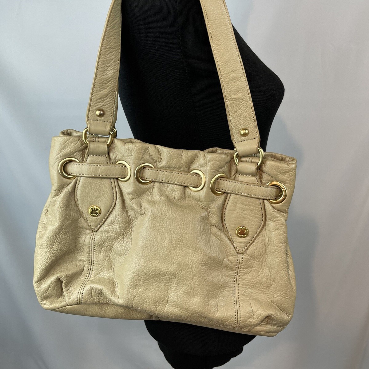 Emma Fox Leather Shoulder Purse Taupe With Gold Hardware | eBay display picture 2