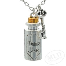 Alicia en el País de las Maravillas "Drink Me" Botella y Llave Colgante Collar, Cadena de 20"