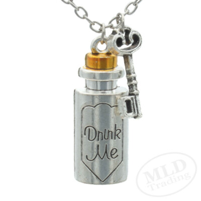 Alice in Wonderland ''Drink Me'' Bottle & Key Pendant Necklace, 20'' Chain