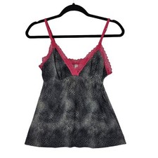 Jose Natori Black And Grey Patterned Cami With Hot Pink Accents Size M