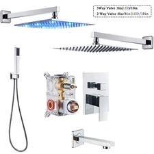 Chrome Shower Faucet Set Rainfall Shower Head Combo Sprayer Kit with Mixer Valve