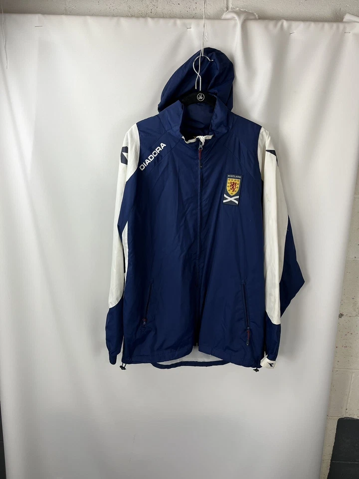 ESCOCIA Diadora M Chaqueta Pista Azul Blanco Entrenamiento Fútbol Sudadera con Capucha Fútbol Cremallera Foto 3 de 4