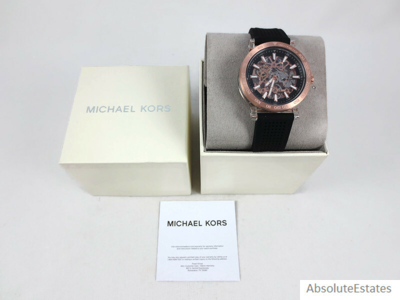 NEW Michael Kors Greer Rose Gold Black Mens Automatic Skeleton  