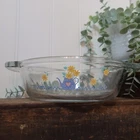 Vintage ANCHOR OVENWARE Glass Gingham Hearts Flowers Casserole Dish 8.25" 1.5QT