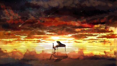 Anime piano sky stars musical Playmat Gaming Mat Desk