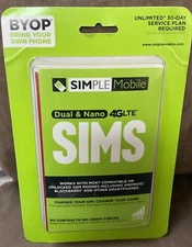 SIMPLE MOBILE DUAL & NANO 4GLTE SIMS