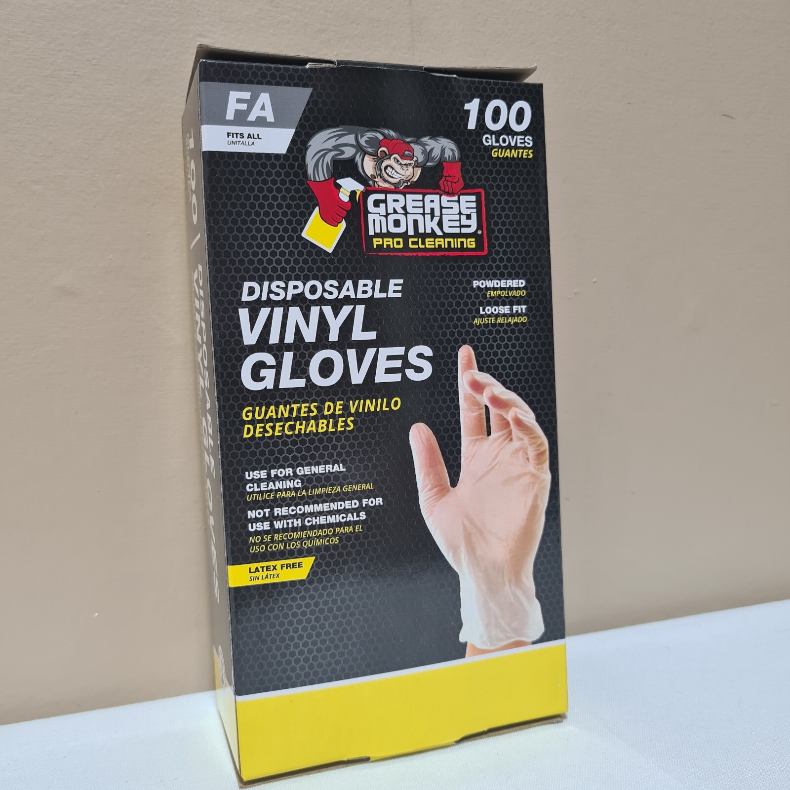 GREASE MONKEY PRO CLEANING DISPOSABLE LATEX GLOVES 100 COUNT LOOSE FIT