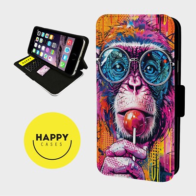 CHIMP MONKEY LOLLYPOP ART - Kunstleder Flip Handyhülle - iPhone/Samsung