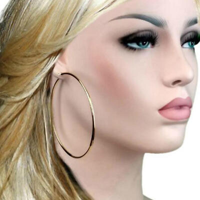 Ky & Co Large 3 1/8'' Hoop Earrings Oversized Thin Wire Folded Gold Tone Made USA