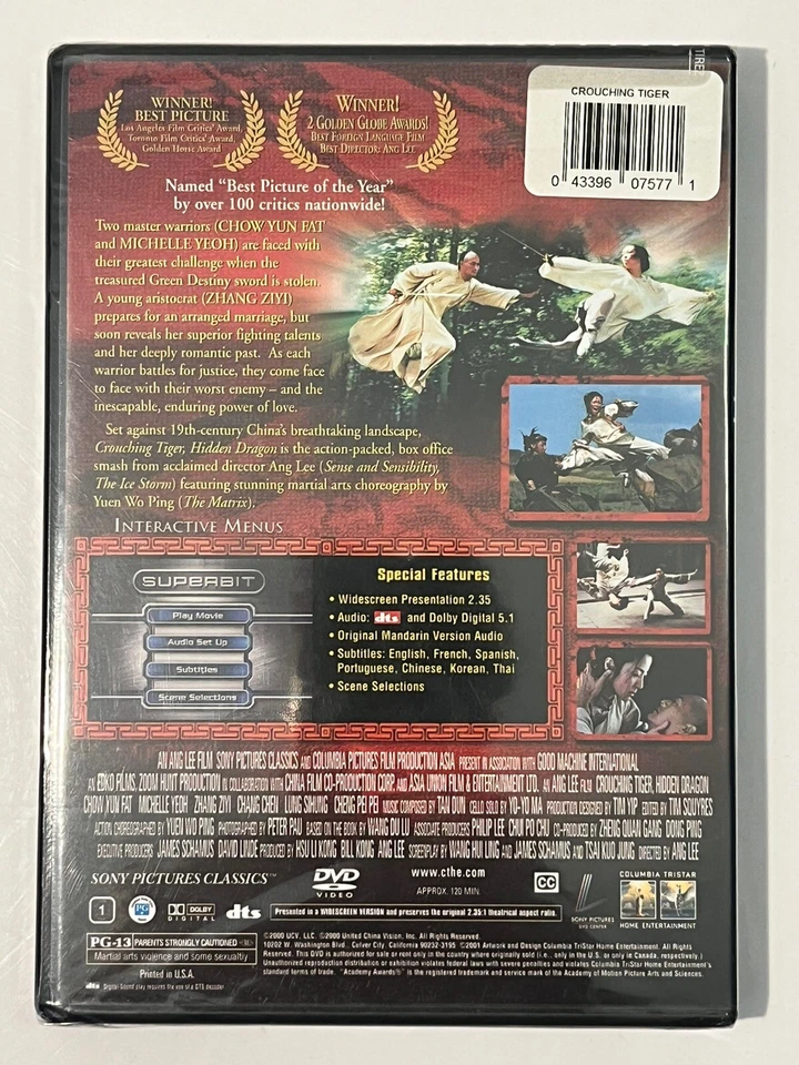 Crouching Tiger, Hidden Dragon (DVD, 2000, Superbit) Chow Yun Fat Factory Sealed - Image 2 of 3